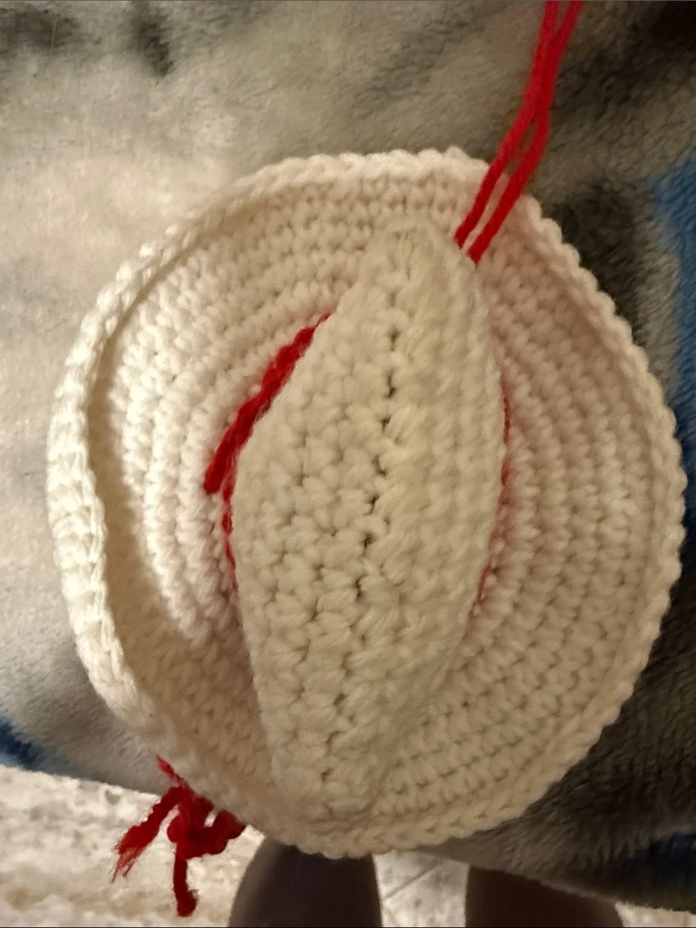 Handmade Crocheted White Cowboy Hat with Red Accent for small dog